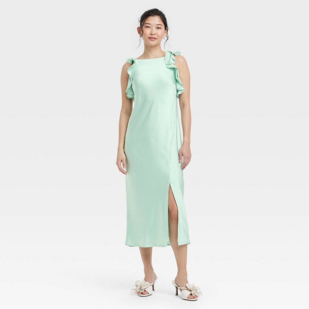 A New Day Elegant Mint Green Sleeveless Satin Dress--XS